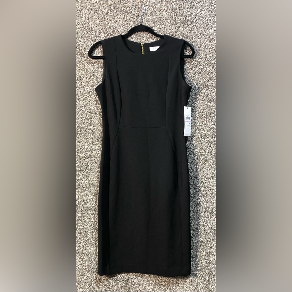 NWT Calvin Klein Sleeveless Scuba Sheath Dress w/ Princess Seam, Black, Sz 6 - Picture 3 of 5